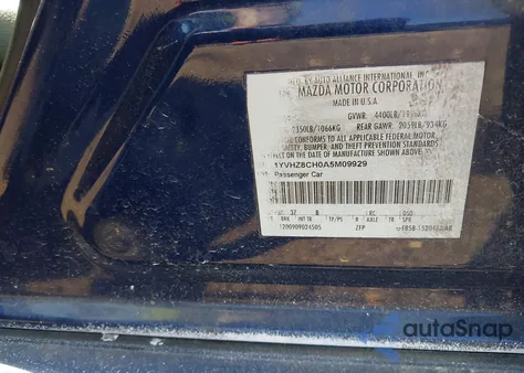 2010 Mazda Mazda6 I Touring Plus z USA, uszkodzony, nr VIN 1YVHZ8CH0A5M09929